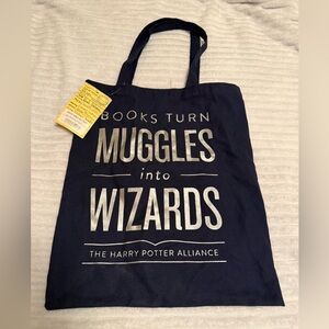 Out of Print Navy Harry Potter Tote with Silver Text